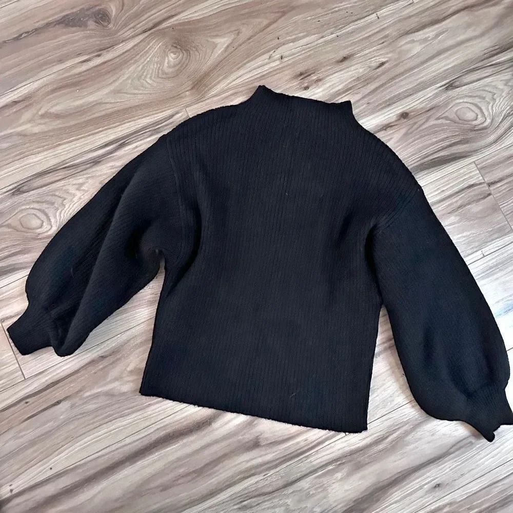 LINE & DOT | Revolve Women Black Mock Neck Balloon‎ Sleeve Pullover Sweater | XS - Picture 4 of 8
